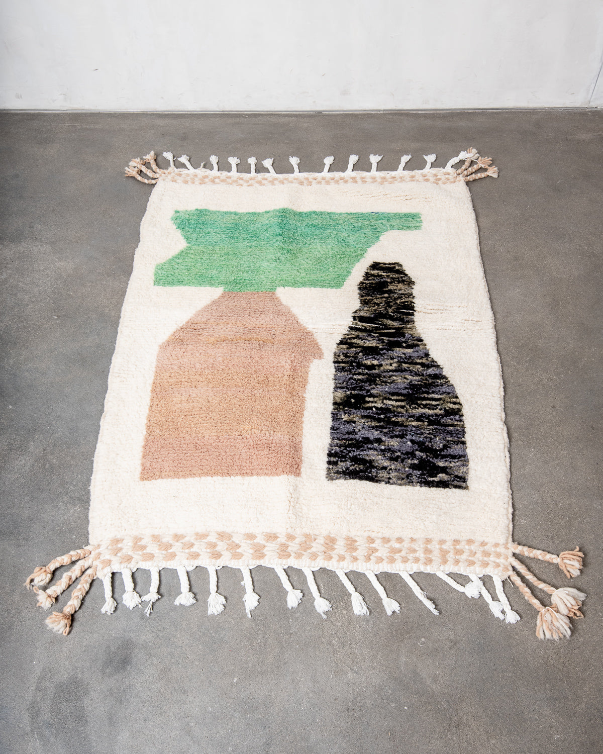 Modern, designer, handcrafted Berber rug from Morocco. Beniourain carpet with beautiful colours and patterns and fluffy wool texture.